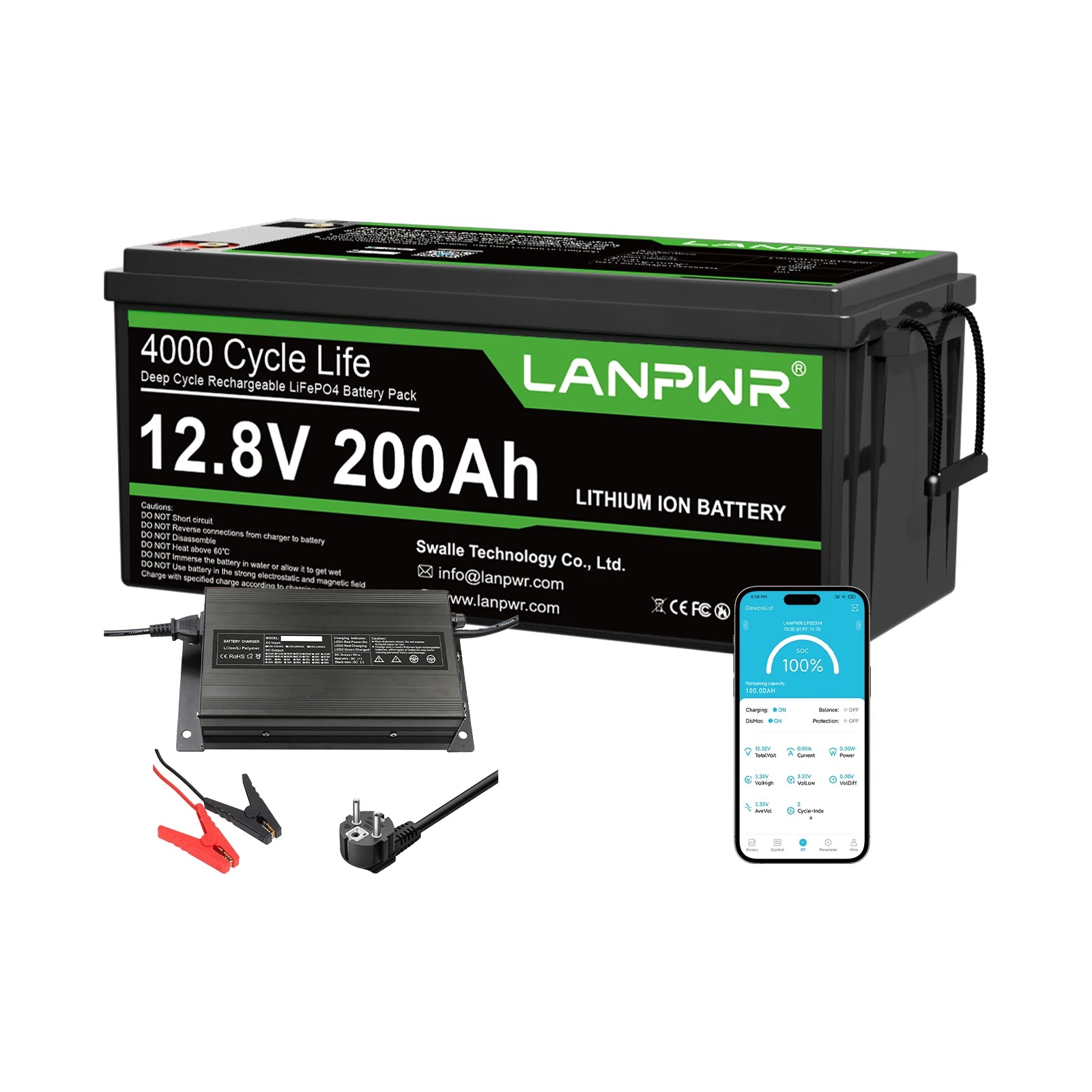 LANPWR 12V 200Ah Plus LiFePO4 Battery with Bluetooth 5.0, Maximum Load Power 2560W, 2560Wh Energy