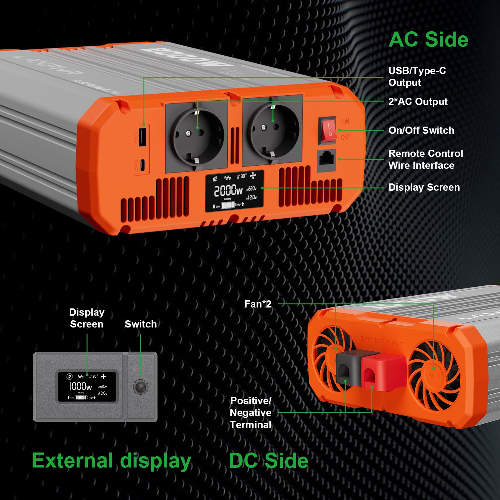 LANPWR 2000W 12V Pure Sine Wave Inverter