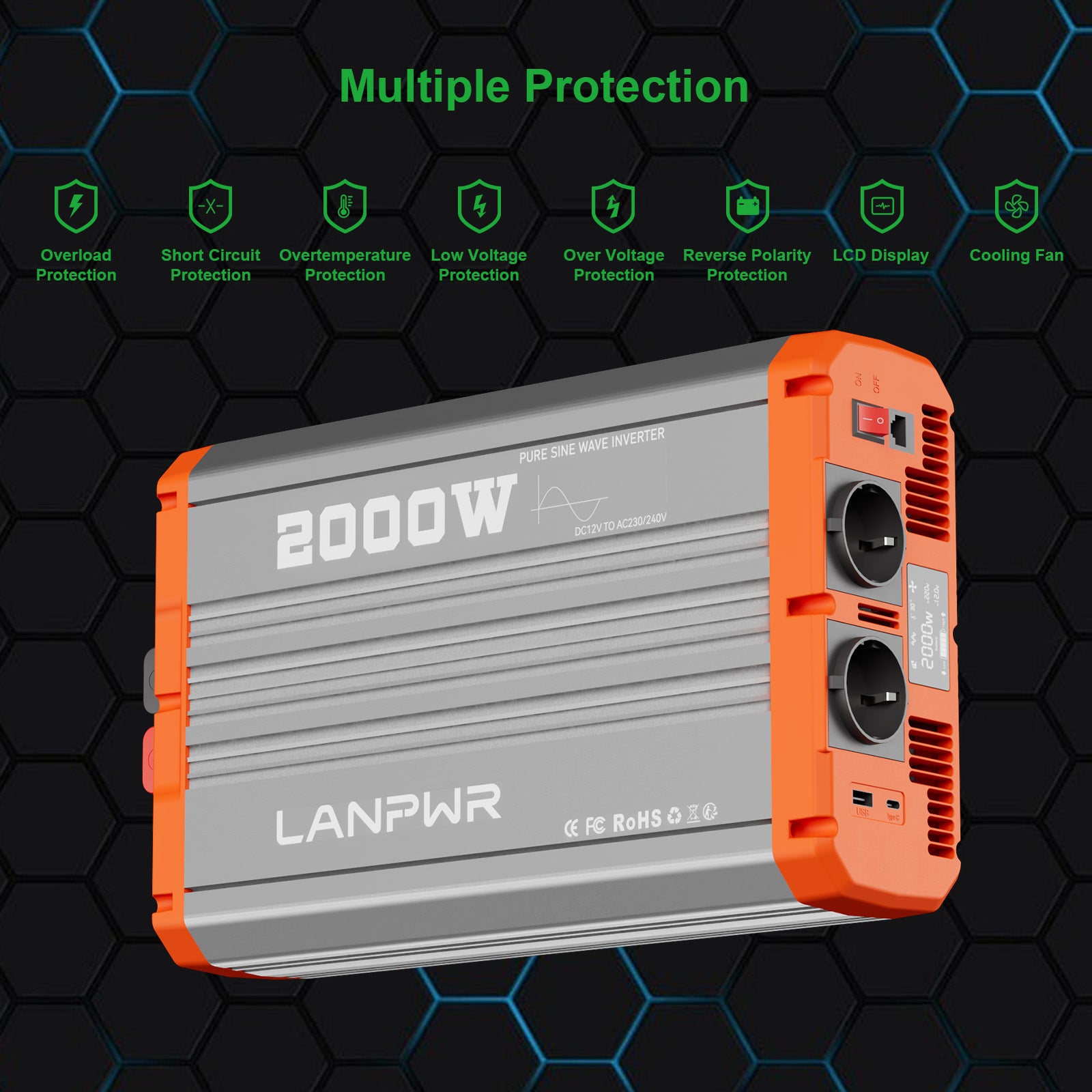 LANPWR 2000W 12V Pure Sine Wave Inverter