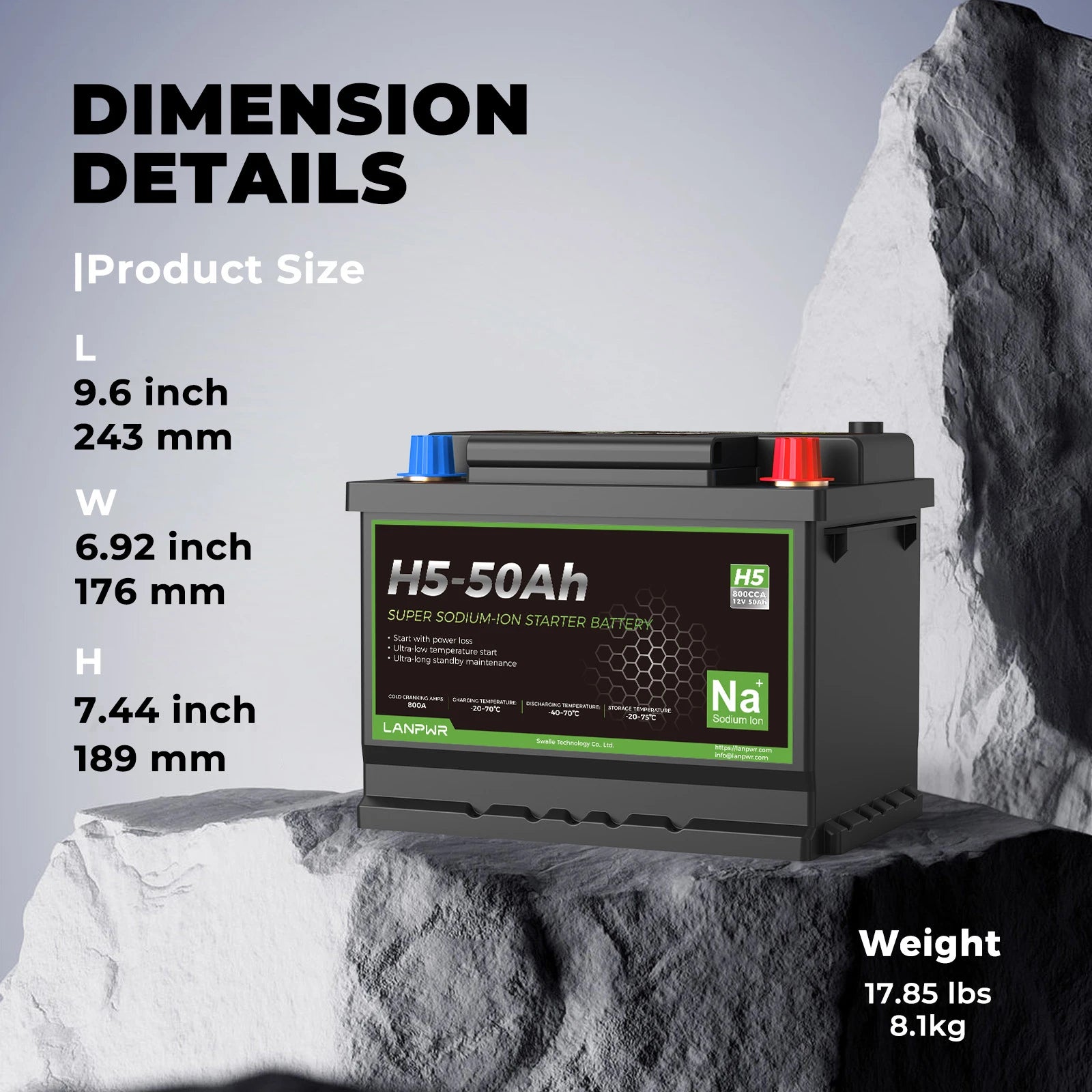 LANPWR 12V 50Ah Sodium-ion Starter Battery Max 800CCA | Reliable Power with Reduced Output at -40°C