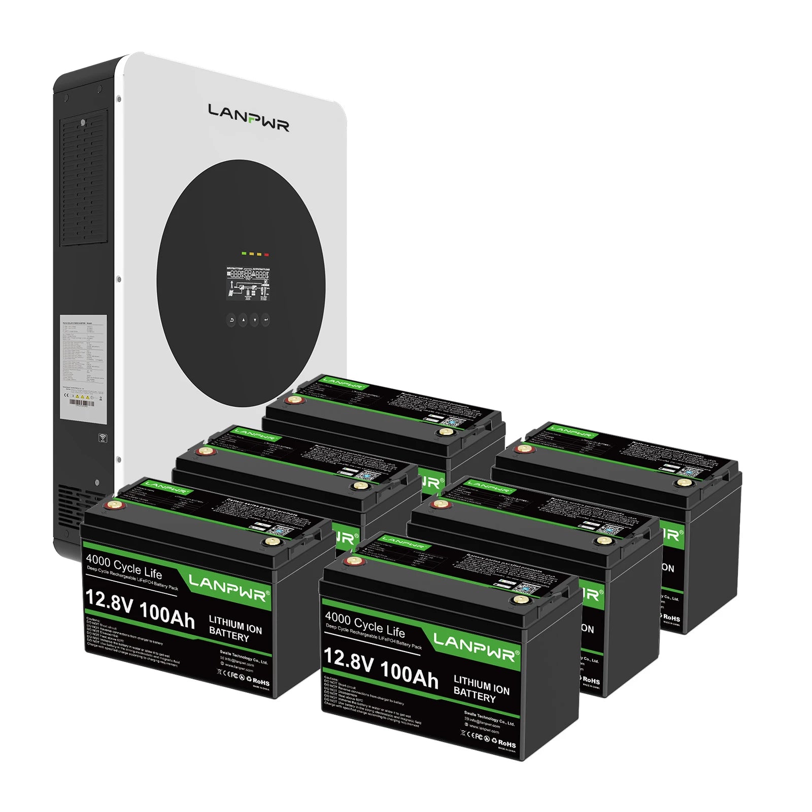 LANPWR 3600W 5120Wh Off‑Grid Solar Kit - 24V 3600W Off-grid Inverter, 4x12V 100Ah Battery LiFePO4 Battery