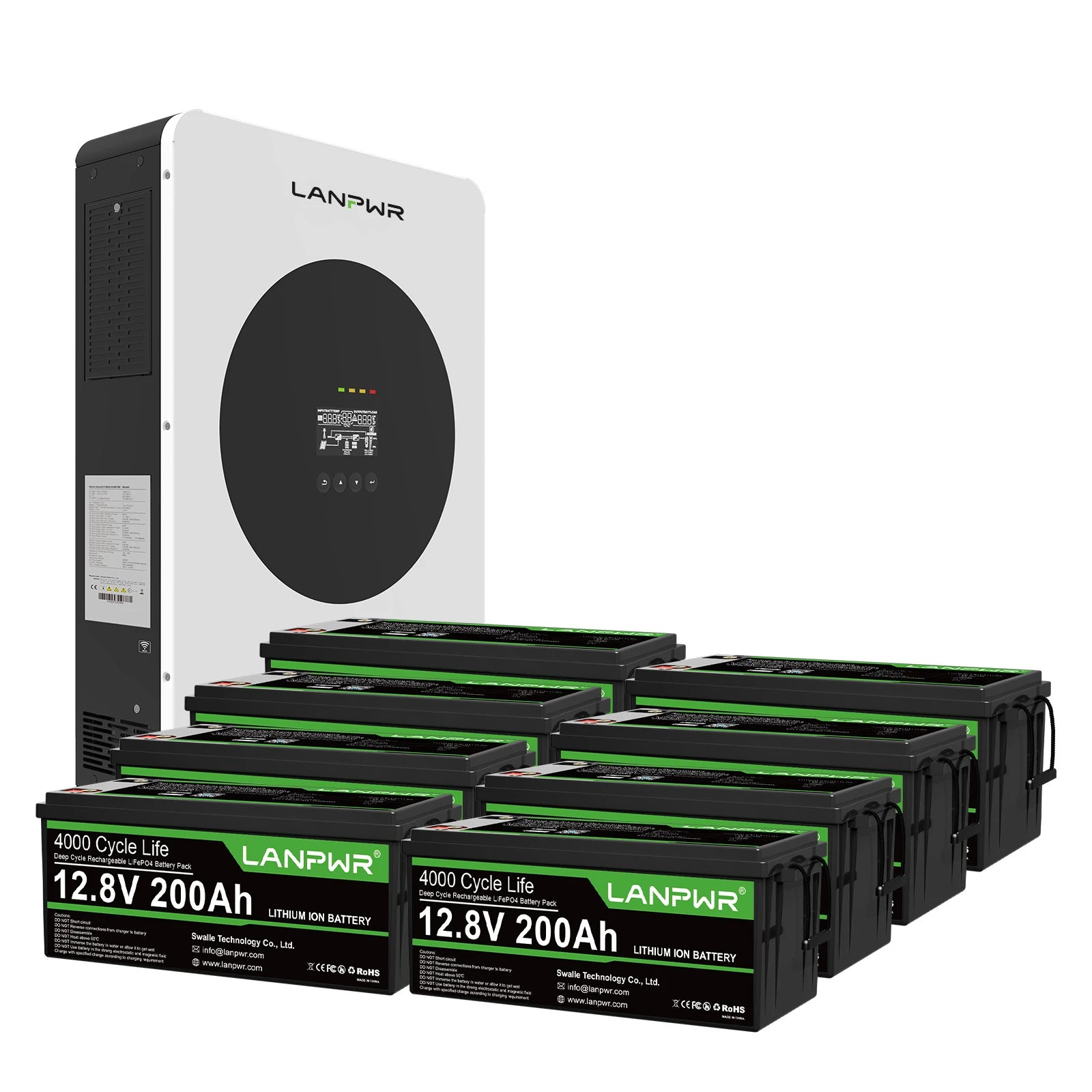 LANPWR 1440Wp 3600W 24V 5.12kWh Off‑Grid Solar Kit - 24V 3600W Off-grid Inverter, 2x12V 200Ah Plus Bluetooth LiFePO4 Battery