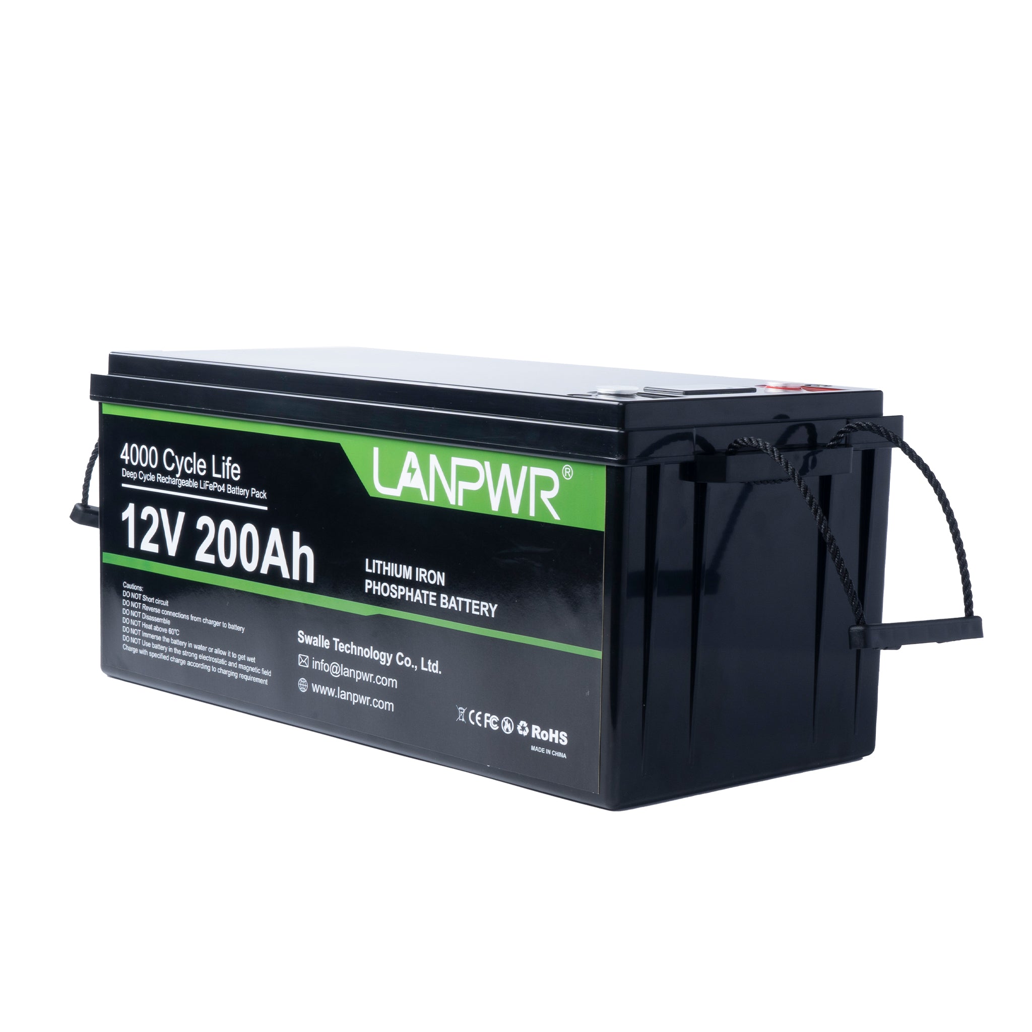 LANPWR 12V 200Ah Pro LiFePO4 Battery, 2560Wh Energy, Built-In 200A BMS, 2560W Load Power