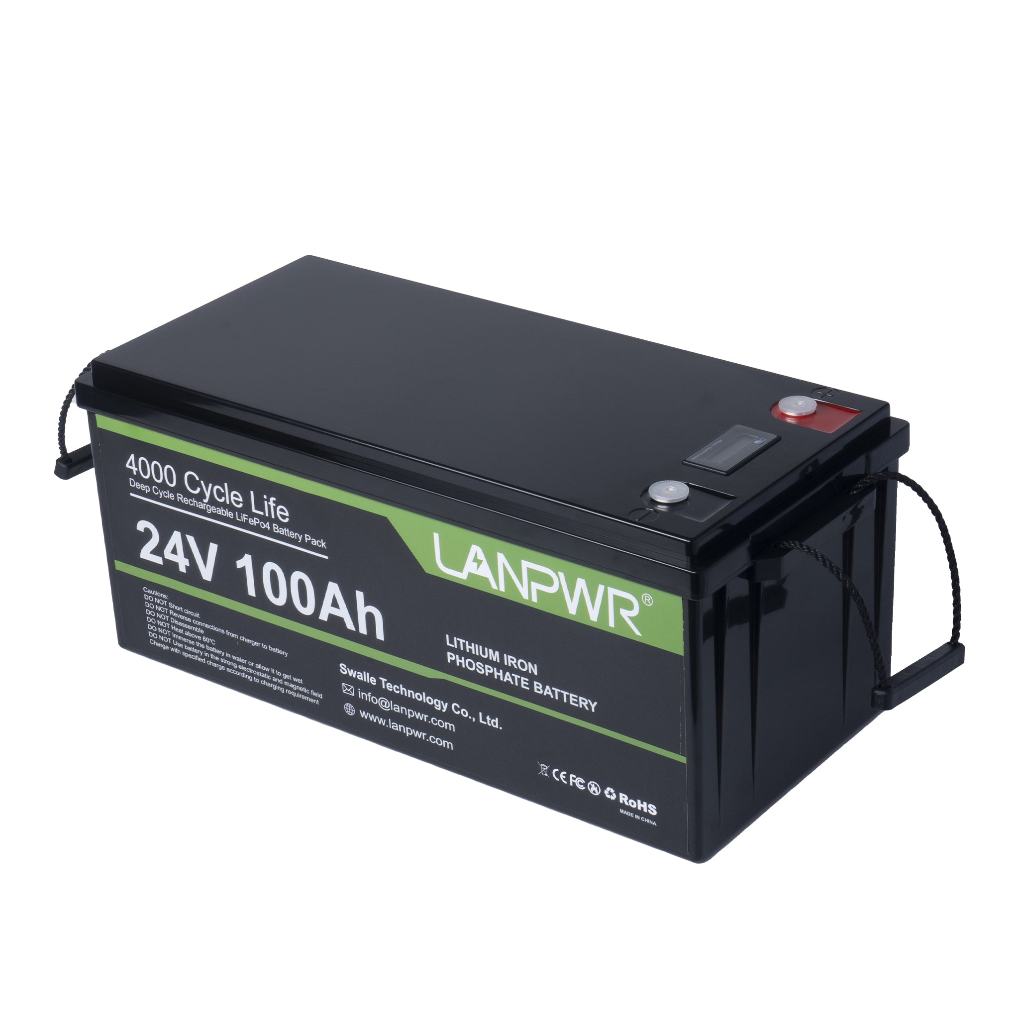 Lanpwr 24V 100Ah LiFePO4 Battery, Build-In 100A BMS, Maximum Continuous Load 2560W, 2560Wh Energy