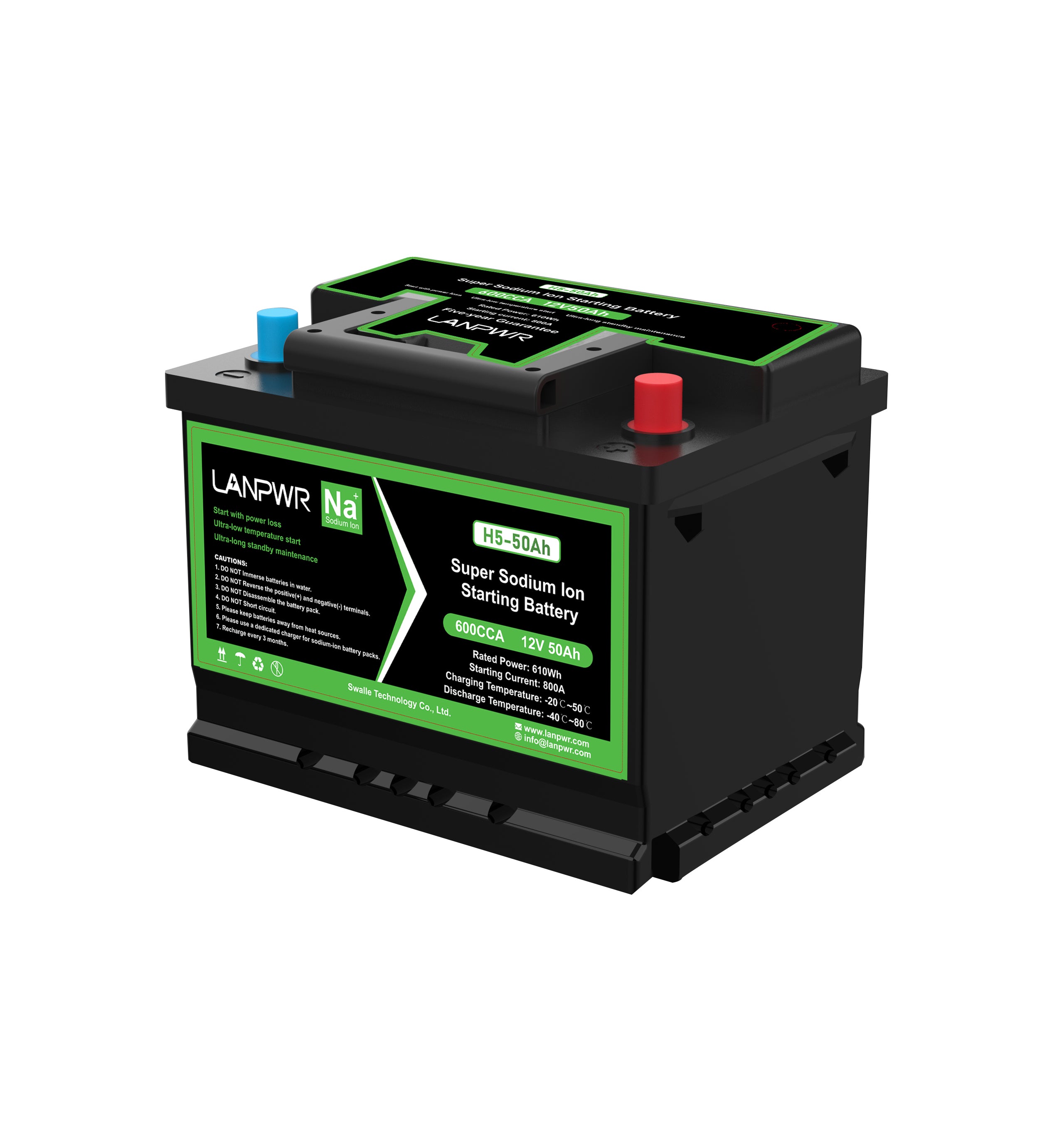 LANPWR Group-47 H5 Sodium-ion Car Battery 12V 50Ah 610Wh (CCA actual testing exceeds 700)