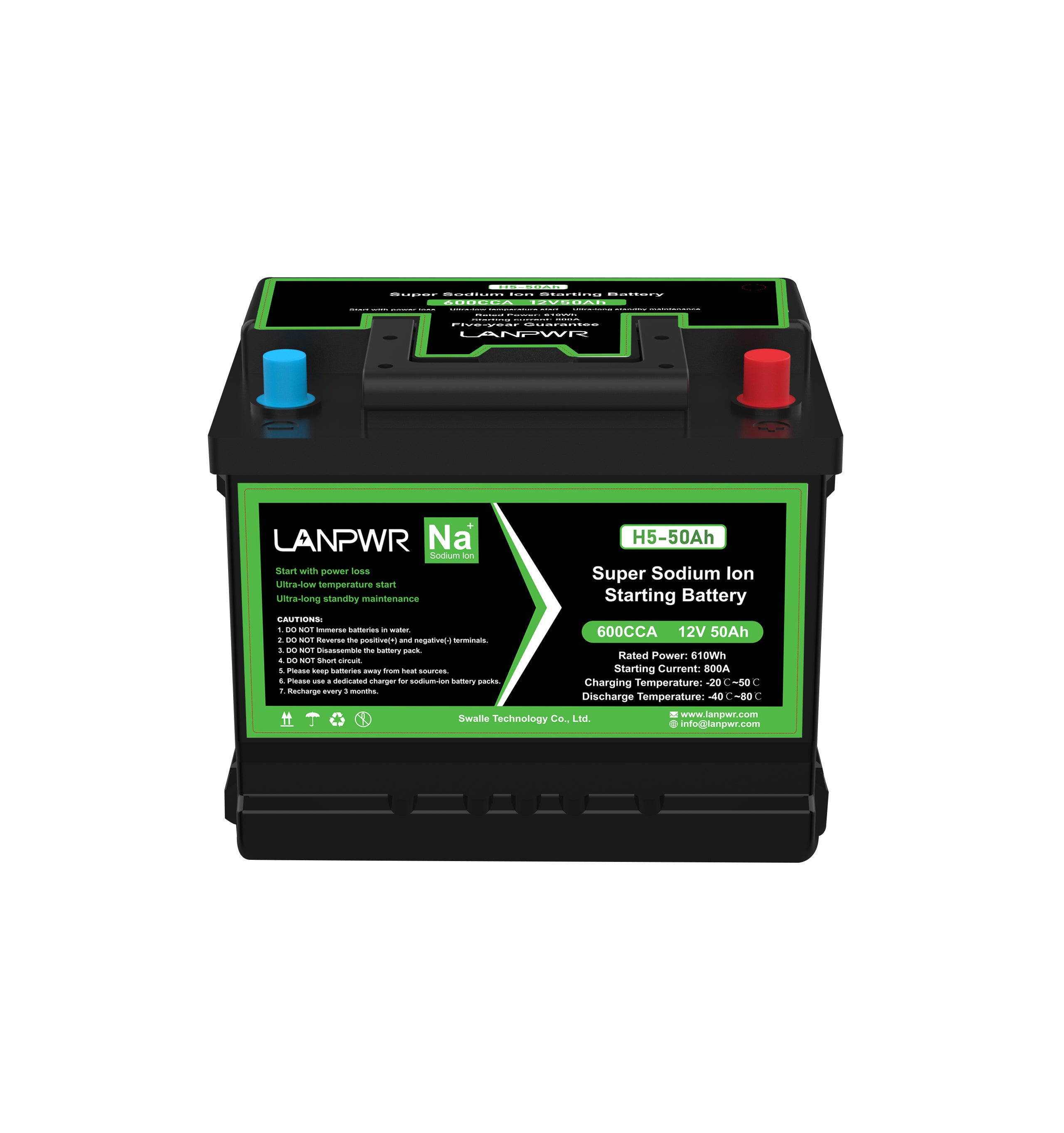 LANPWR Group-47 H5 Sodium-ion Car Battery 12V 50Ah 610Wh (CCA actual testing exceeds 700)