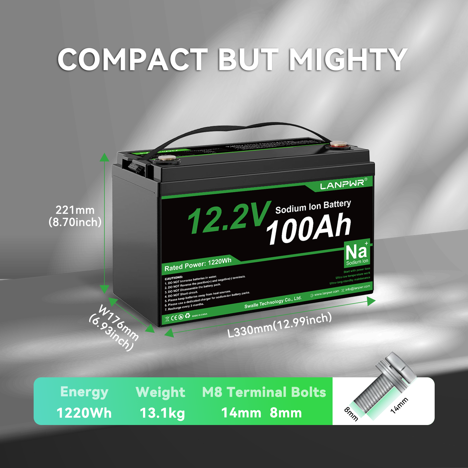 LANPWR 12.2V 100Ah Sodium-ion Bluetooth Lithium Battery