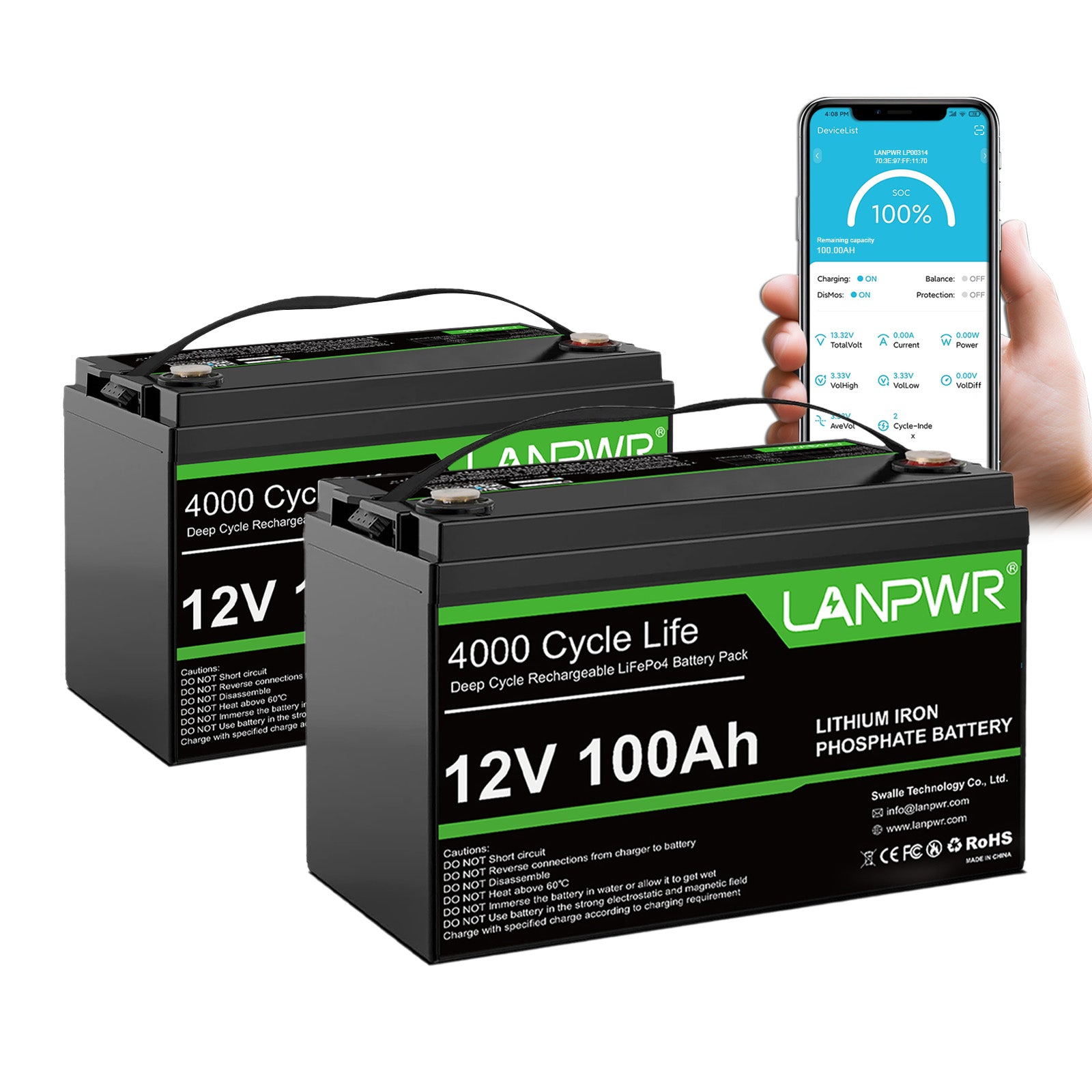 【Black Friday Price €229,99】LANPWR 12V 100Ah LiFePO4 Battery with Bluetooth 5.0, 4000+ Deep Cycle Lithium Battery