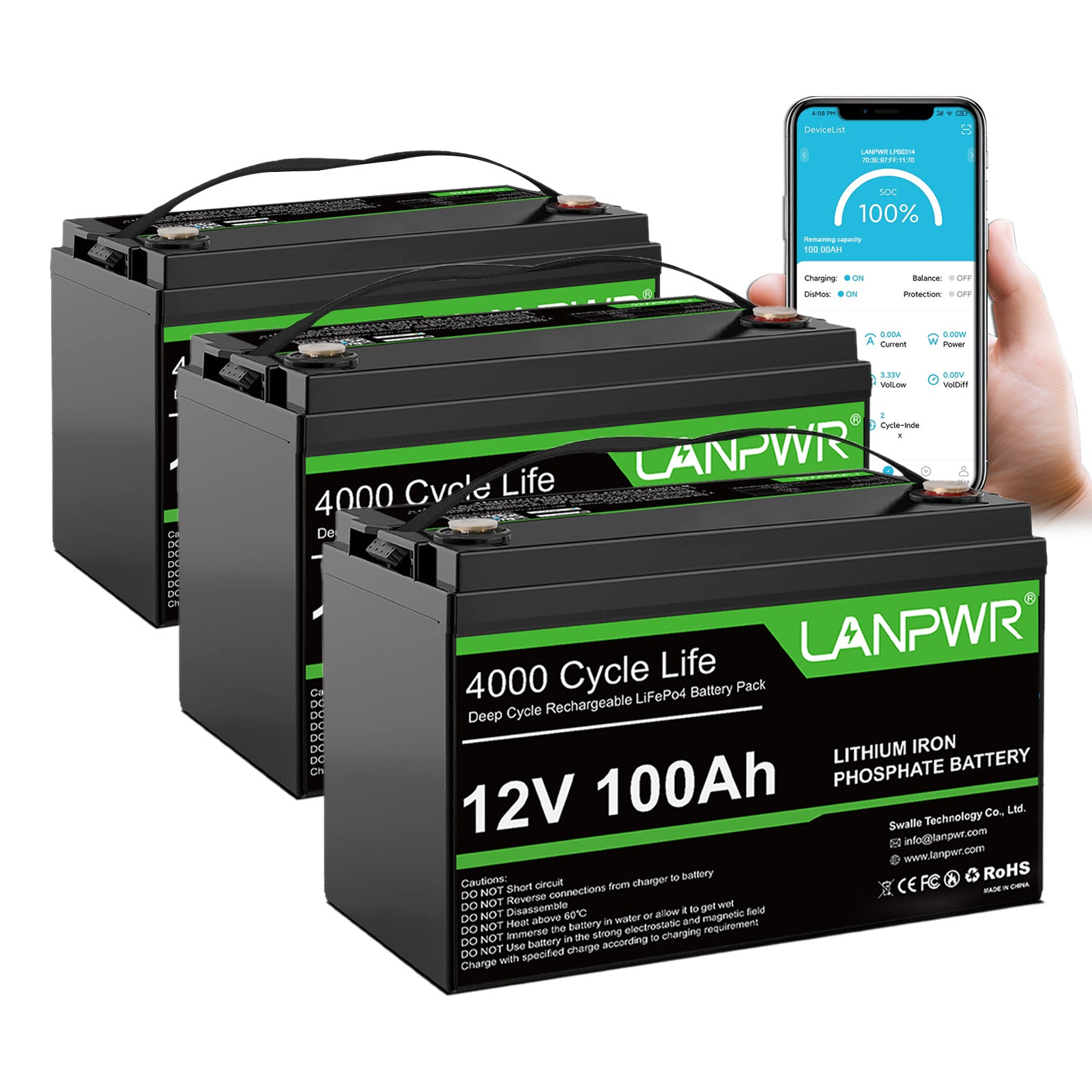 【Black Friday Price €229,99】LANPWR 12V 100Ah LiFePO4 Battery with Bluetooth 5.0, 4000+ Deep Cycle Lithium Battery