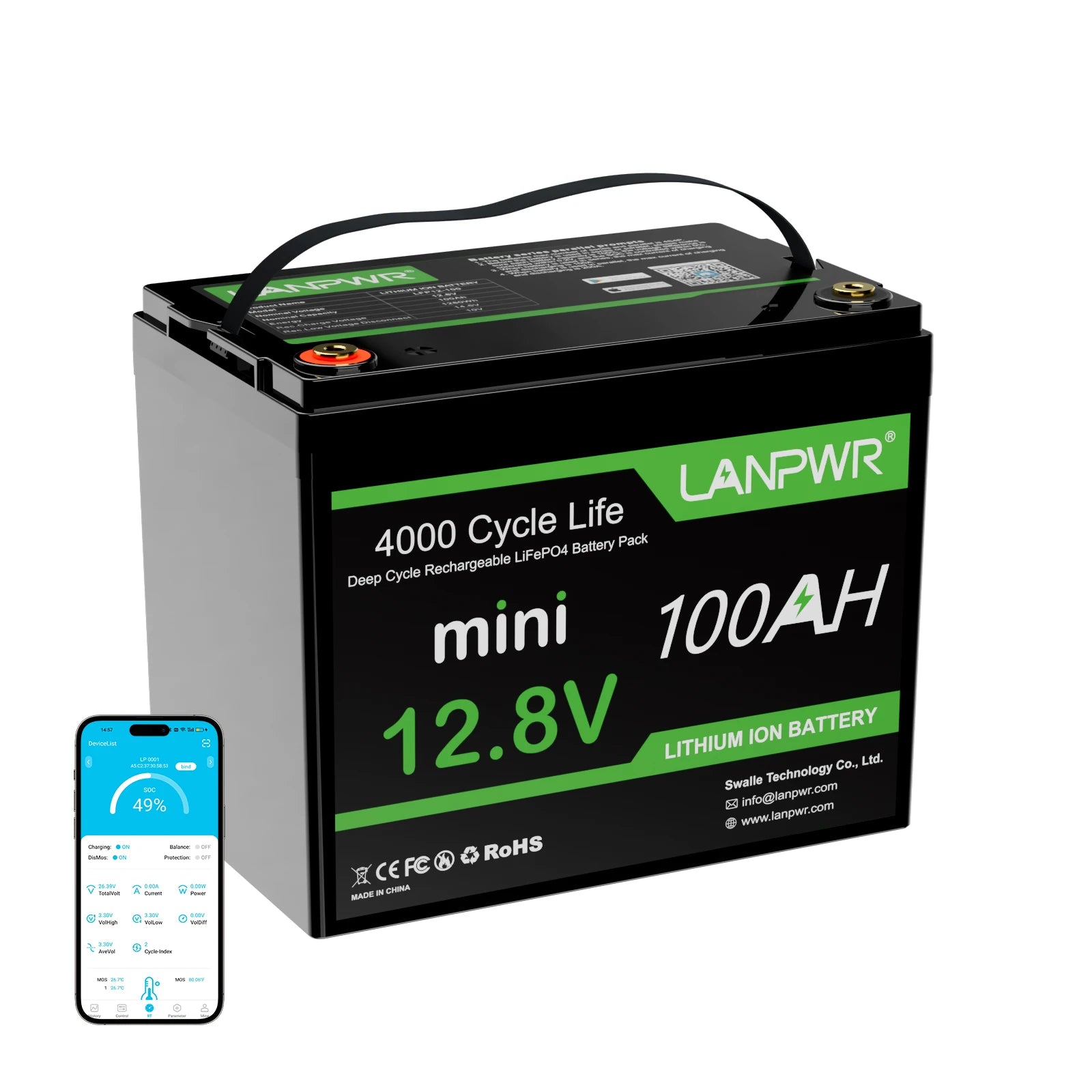 Pre-order: LANPWR 12V 100Ah Mini Bluetooth LiFePO4 Lithium Battery