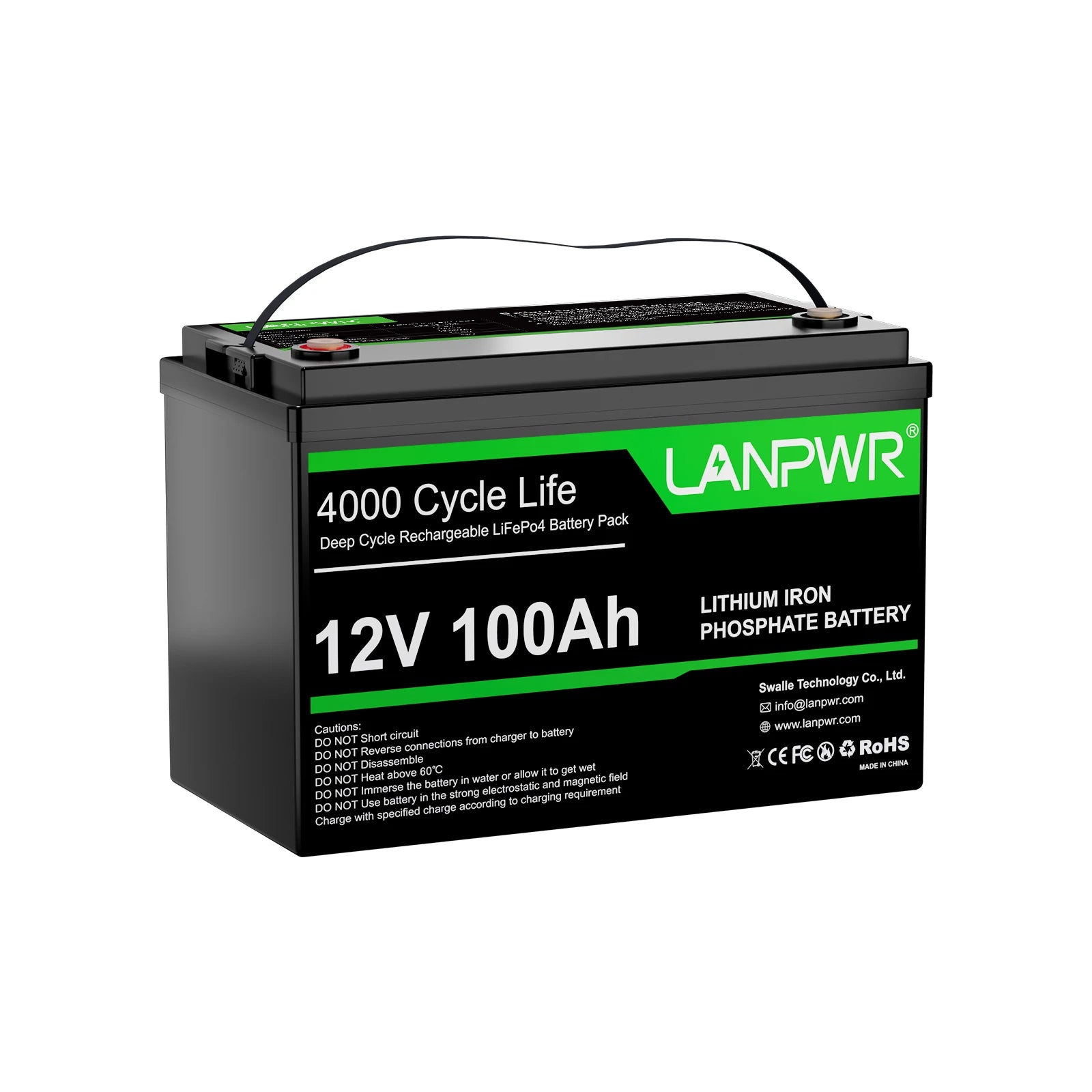 LANPWR 12V 100Ah LiFePO4 Battery with 4000+ Deep Cycles & Built-In 100A BMS, 1280Wh Best RV Lithium Battery