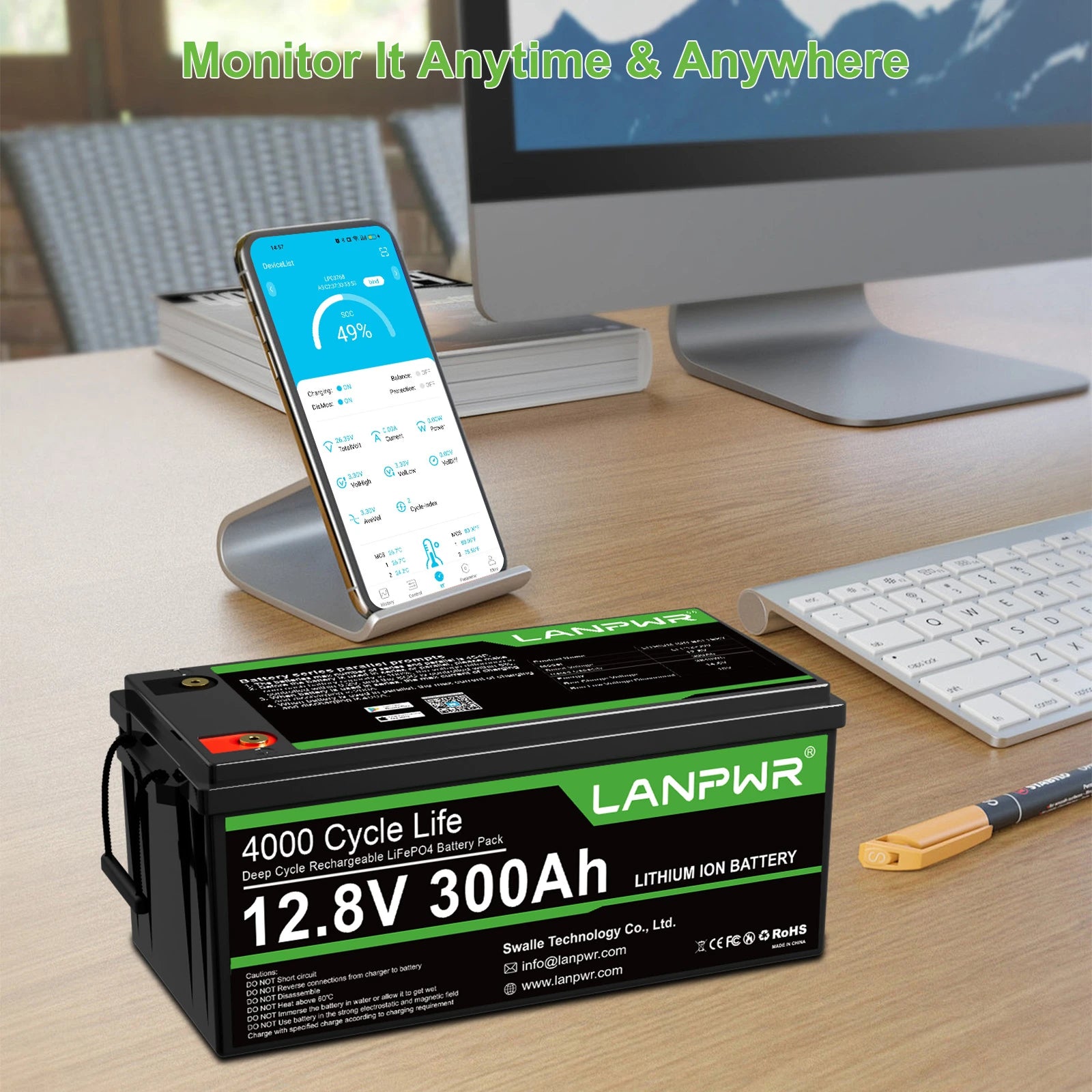 LANPWR 1080Wp 3000W 24V 5.12kWh Off‑Grid Solar Kit - 24V 3000W Off-grid Inverter, 2x12V 300Ah Bluetooth LiFePO4 Battery