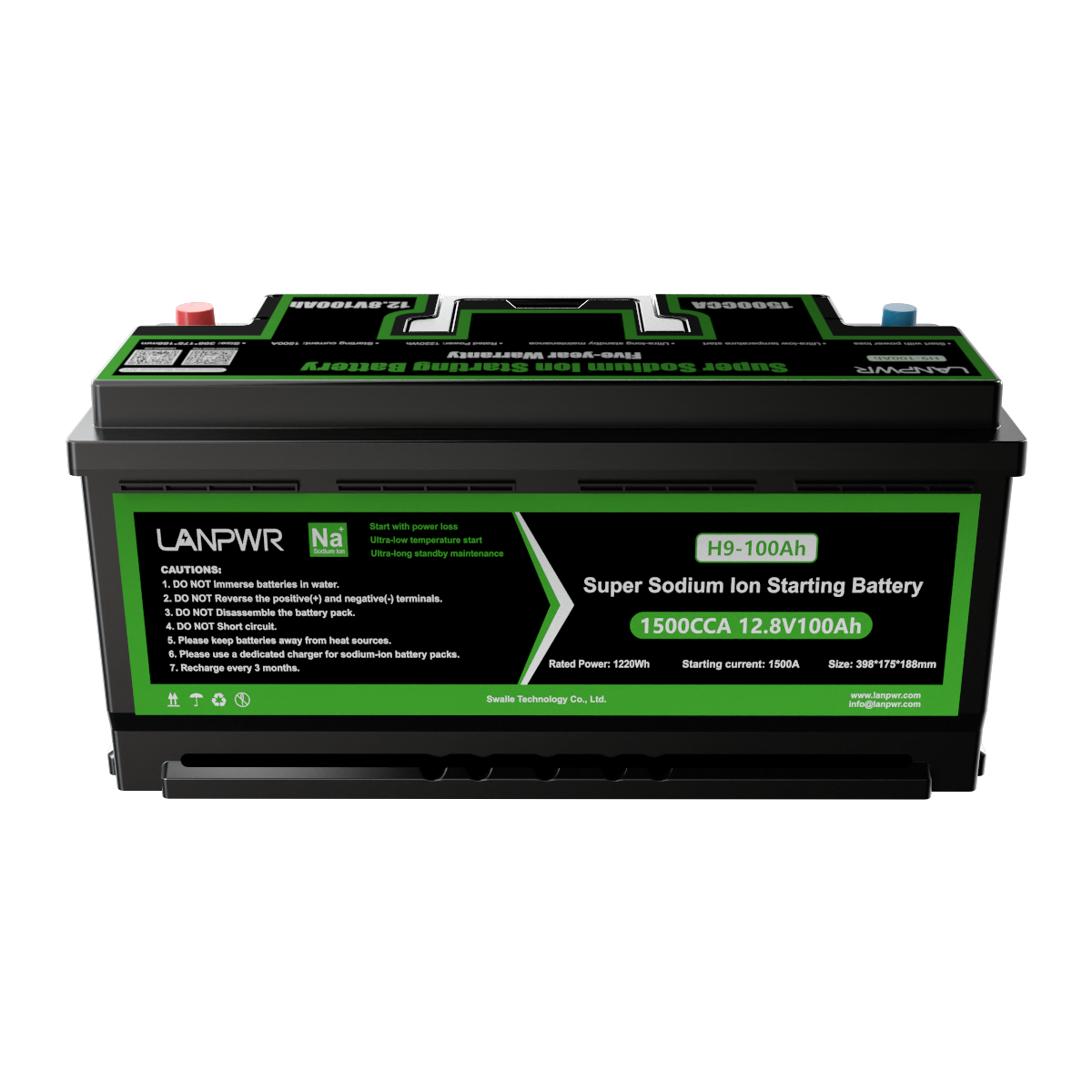 LANPWR H9 1500CCA Sodium-ion Vehicle Starting Battery 12V 100Ah 1220Wh