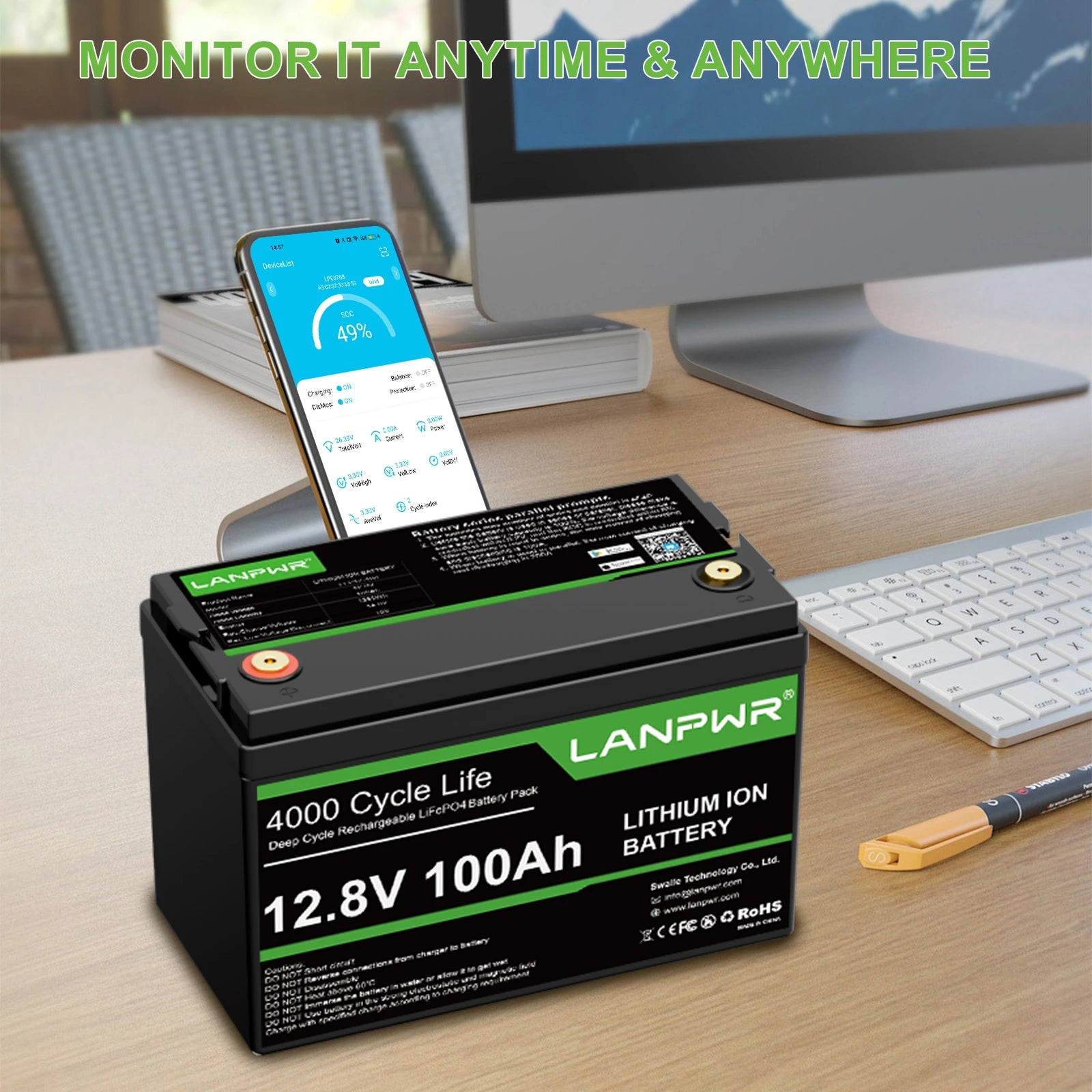 LANPWR 1440Wp 3600W 24V 5.12kWh Off‑Grid Solar Kit - 24V 3600W Off-grid Inverter, 4x12V 100Ah Battery LiFePO4 Battery