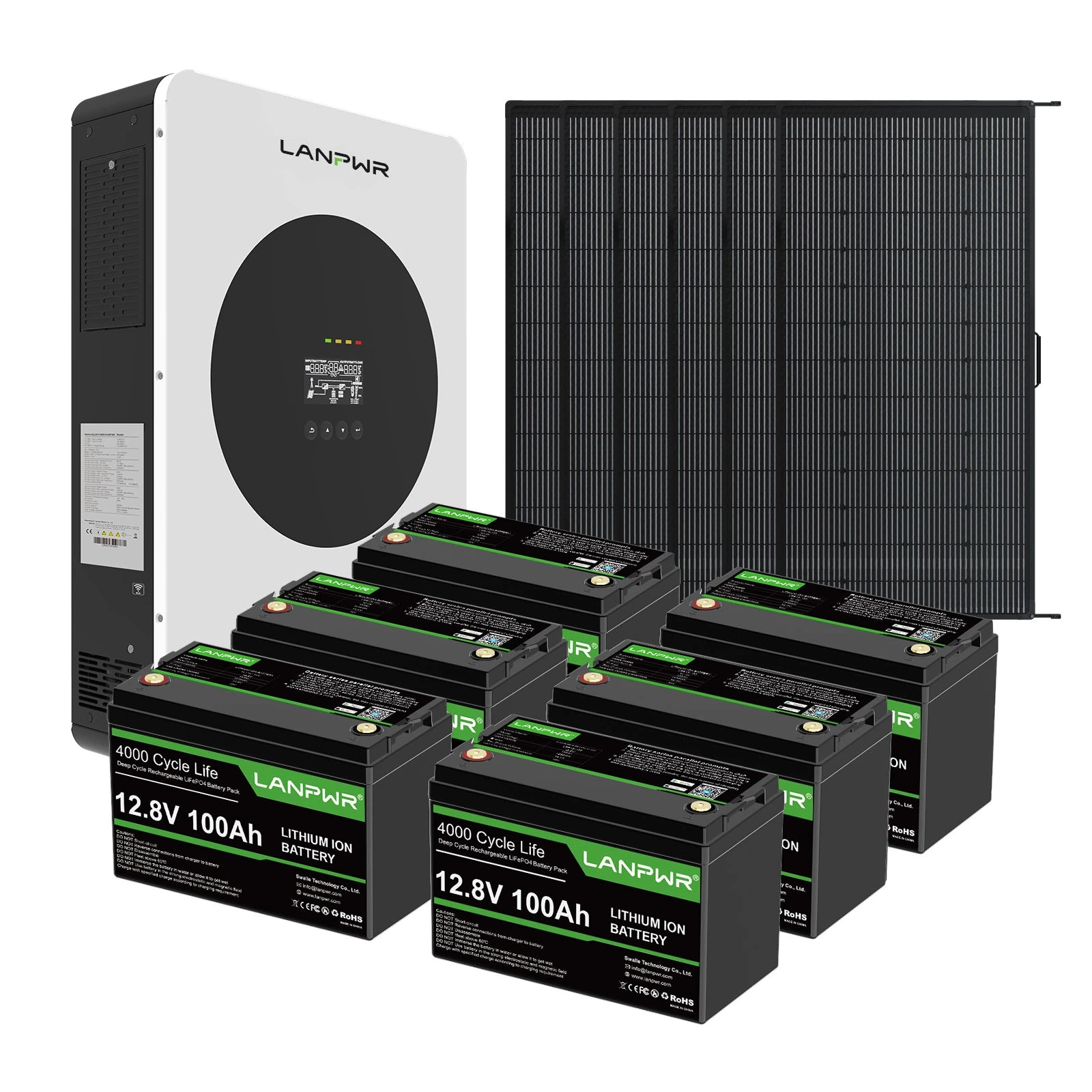 LANPWR 1440Wp 3600W 24V 5.12kWh Off‑Grid Solar Kit - 24V 3600W Off-grid Inverter, 4x12V 100Ah Battery LiFePO4 Battery