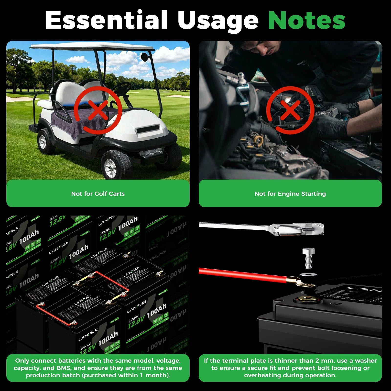 LANPWR 12V 100Ah G24 Mini Deep Cycle LiFePO4 Lithium Battery