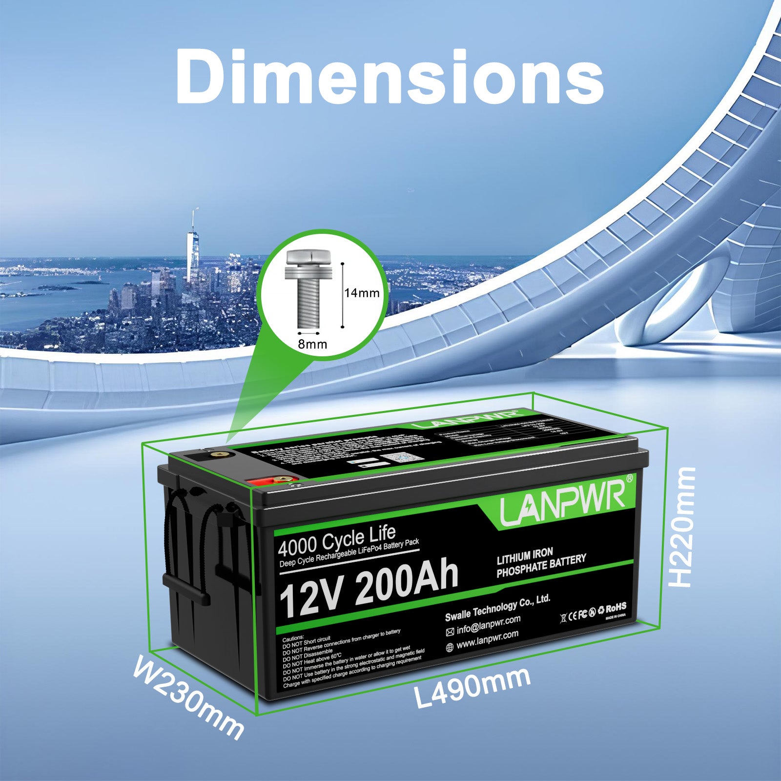 LANPWR 12V 200Ah Plus LiFePO4 Battery with Bluetooth 5.0, Maximum Load Power 2560W, 2560Wh Energy