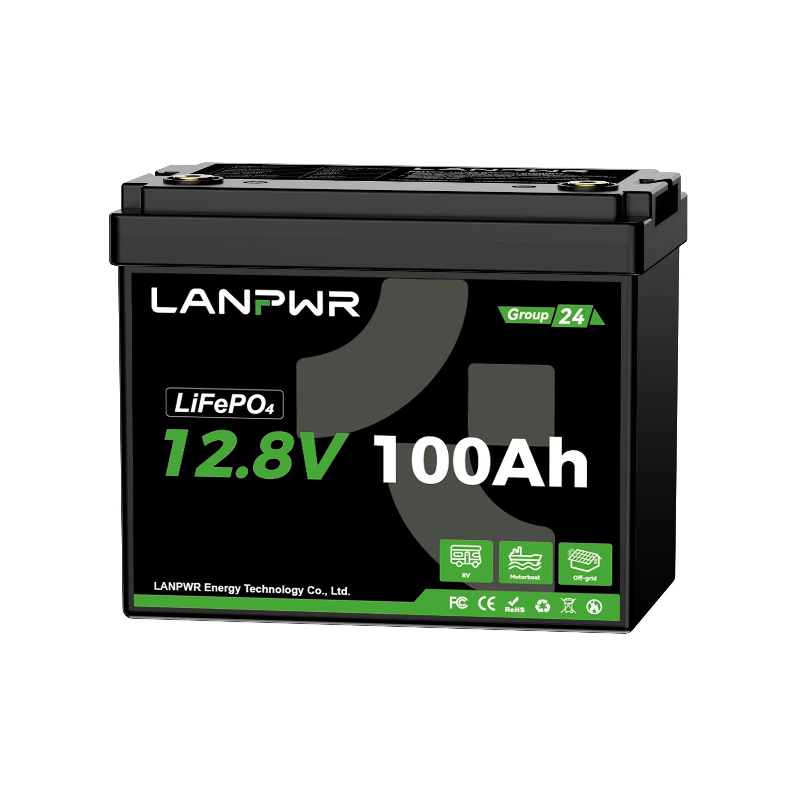 LANPWR 12V 100Ah G24 Mini Deep Cycle LiFePO4 Lithium Battery