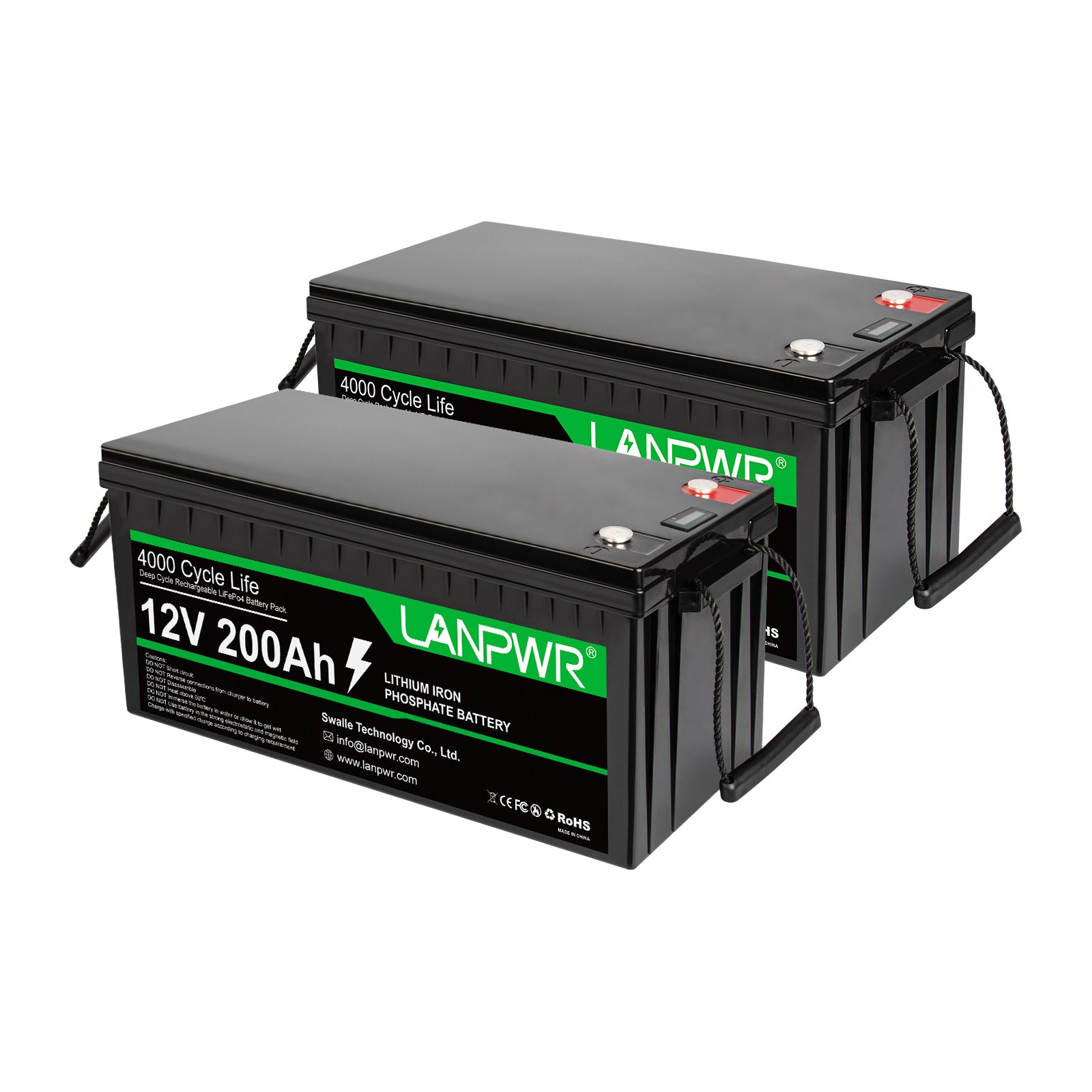 LANPWR 12V 200Ah Plus LiFePO4 Battery, 2560Wh Energy, Built-In 200A BMS, 2560W Load Power