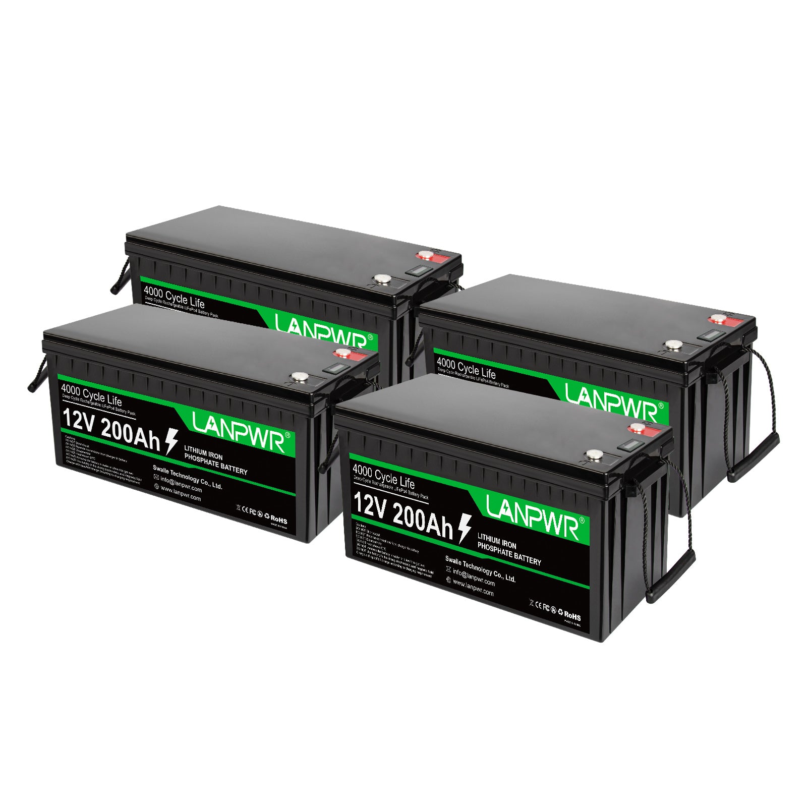 LANPWR 12V 200Ah Pro LiFePO4 Battery, 2560Wh Energy, Built-In 200A BMS, 2560W Load Power