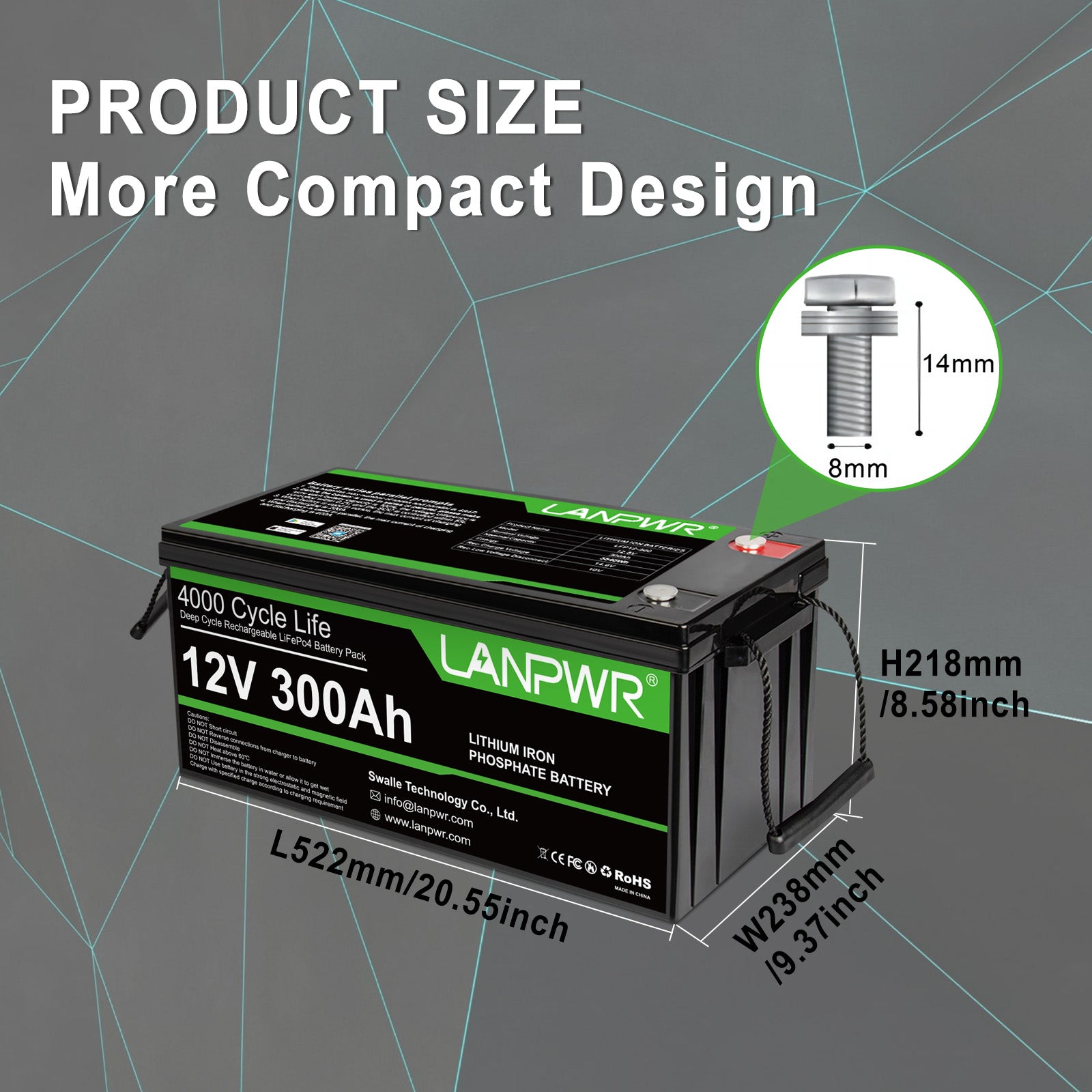 LANPWR 12V 300Ah LiFePO4 Battery with Bluetooth 5.0, Maximum Load Power 2560W, 3840Wh Energy