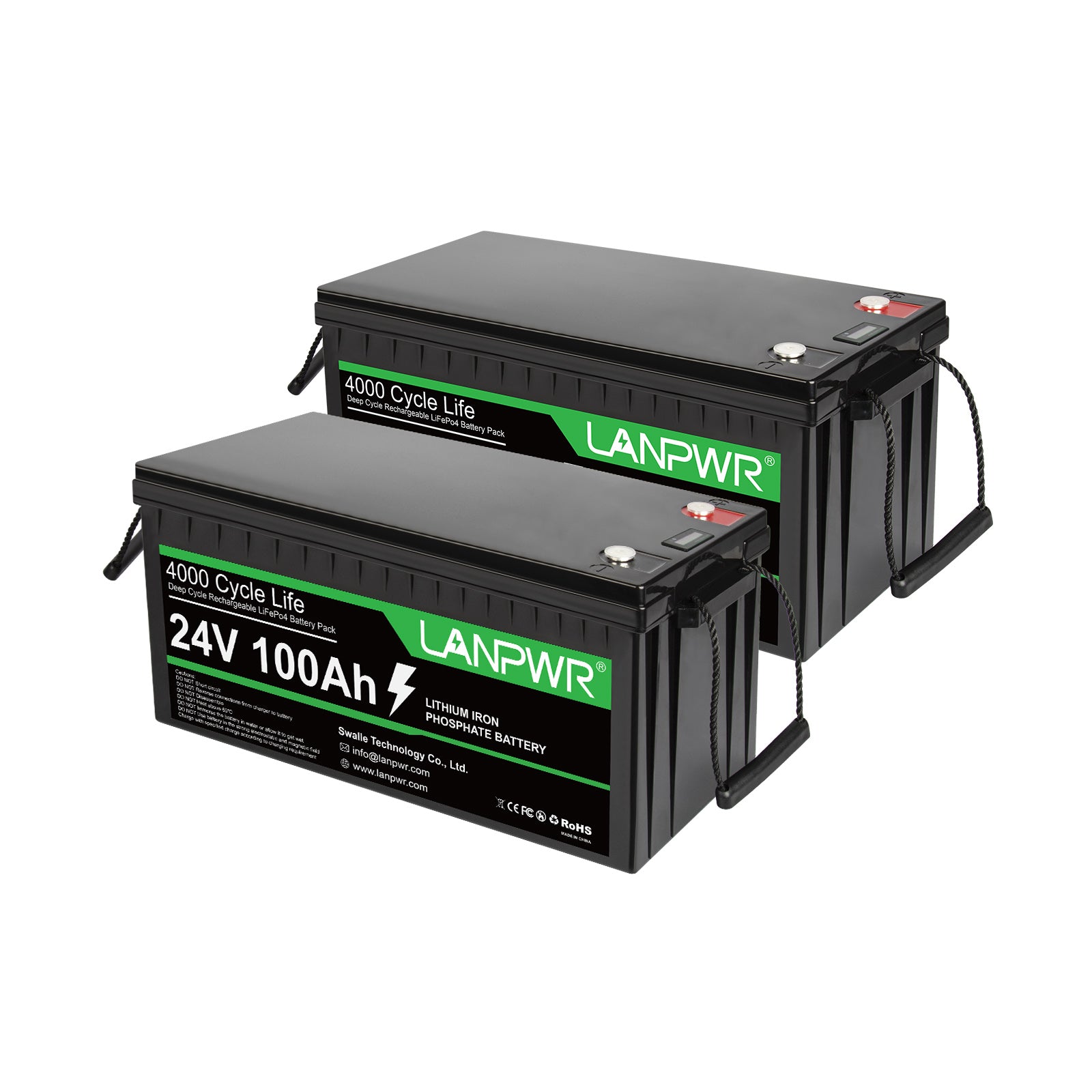 Lanpwr 24V 100Ah LiFePO4 Battery, Build-In 100A BMS, Maximum Continuous Load 2560W, 2560Wh Energy