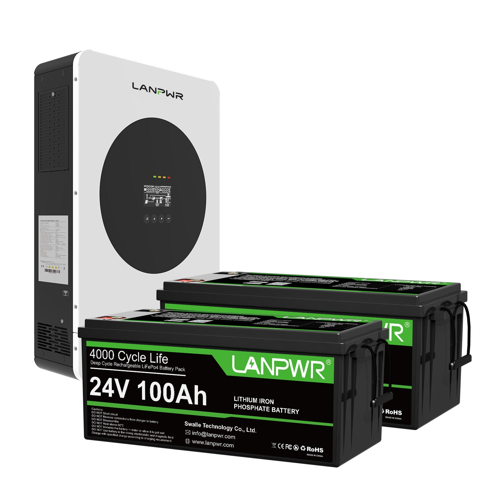 LANPWR 1440Wp 3600W 24V 5.12kWh Off-Grid Solar Kit - 24V 3600W Off-grid Inverter, 2x24V 100Ah LiFePO4 Lithium Battery